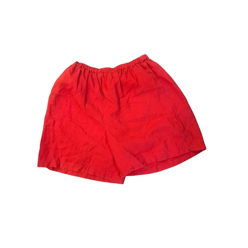Vintage Match USA Red Linen Embroidered Floral Shirt & Shorts Set XL Cottagecore